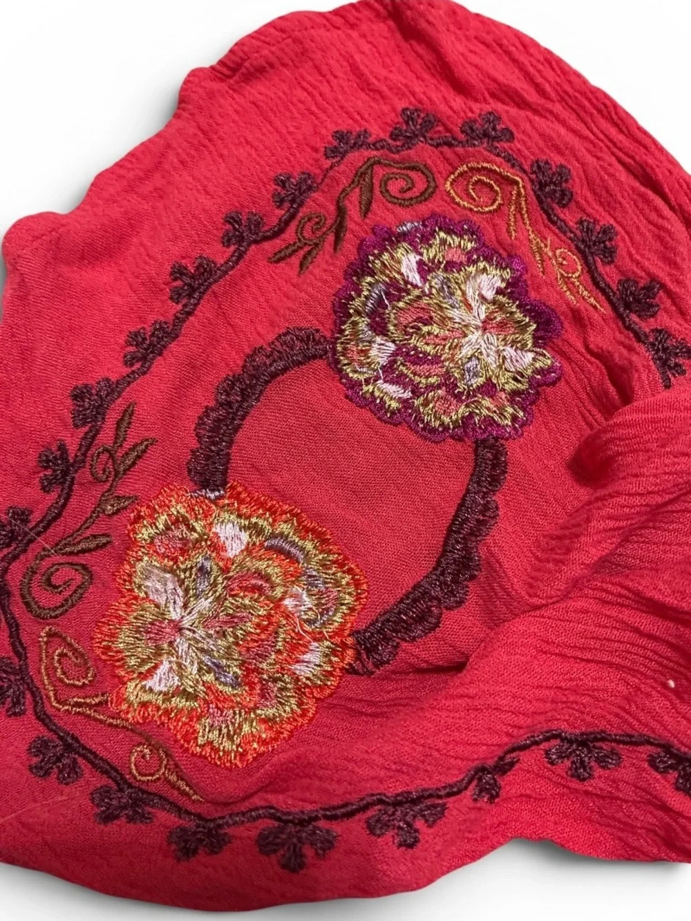 Free People Red Embroidered V-Neck Tunic Dress